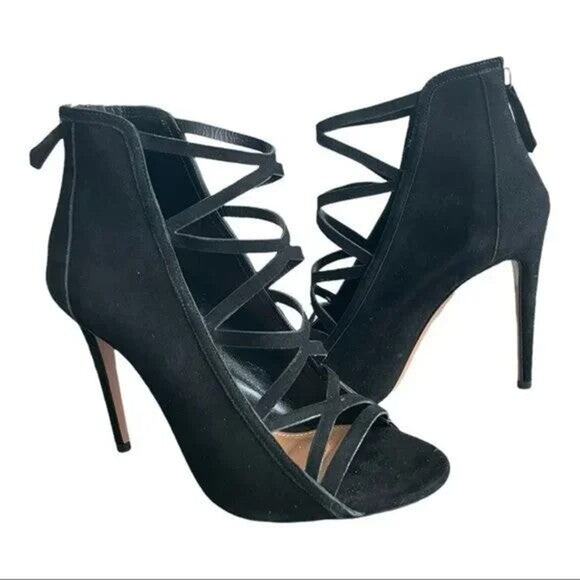 Aquazzura Electric Suede Cage Heel Sandals - Eu 37 Us 7 Black - Picture 3 of 4